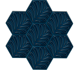 Petrol Blue Hexagonal Ceramic with Leaf Pattern (15x17 cm)
